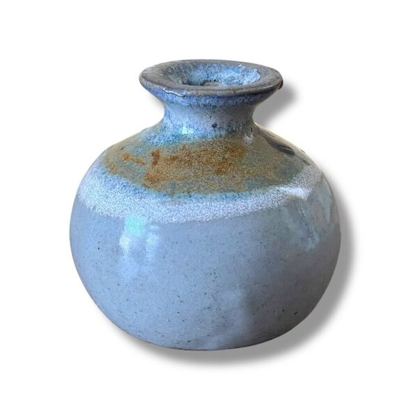 Vintage 1980s Flat Earth Pottery Oil Lamp Ceramic Stoneware Bird Stopper Boho - Picture 9 of 11